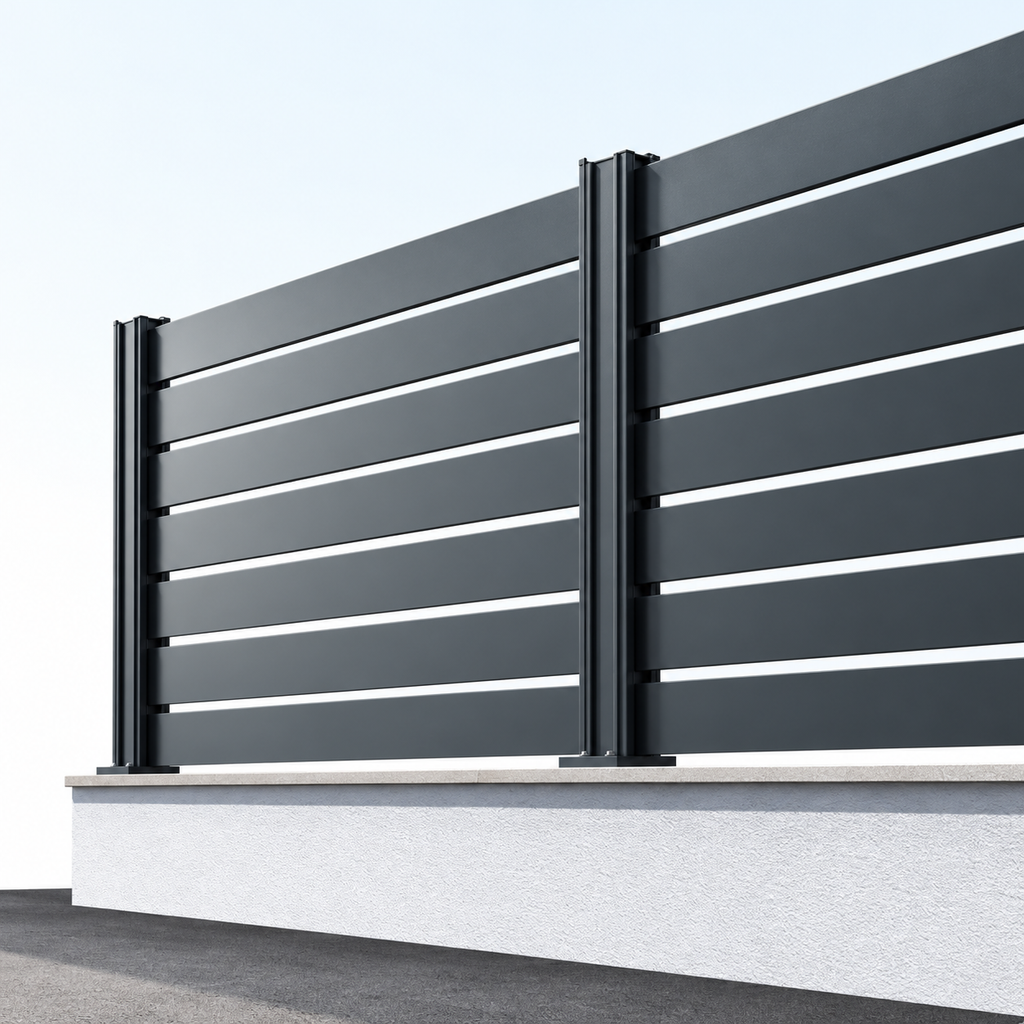 Kit clôture aluminium ajourée lames horizontales à sceller