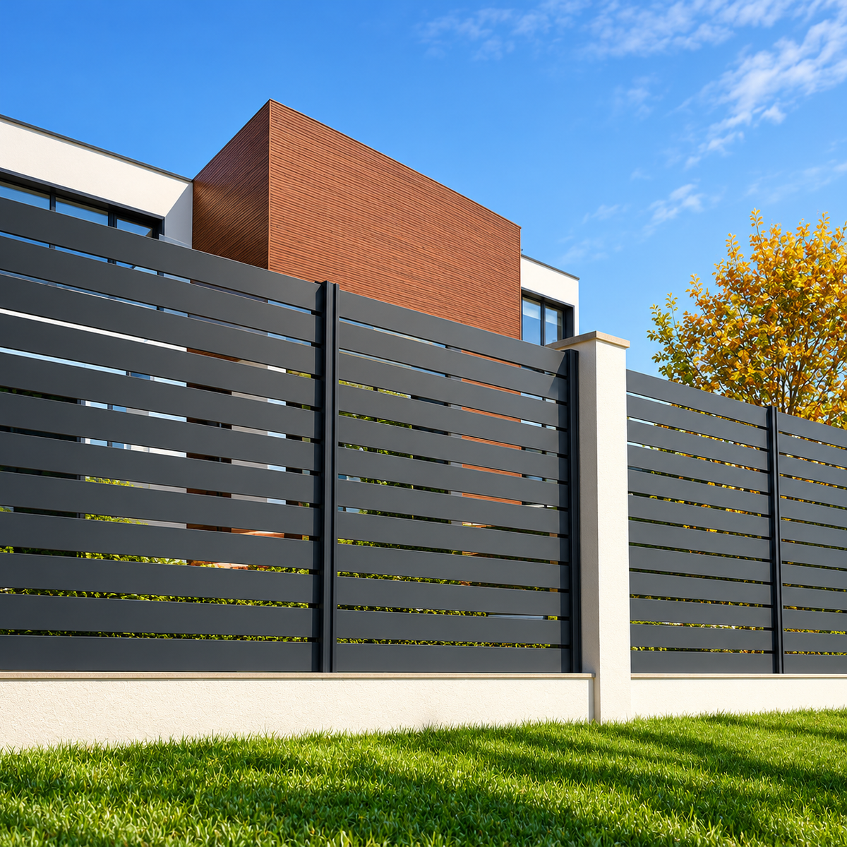 Kit clôture aluminium ajourée lames horizontales à sceller
